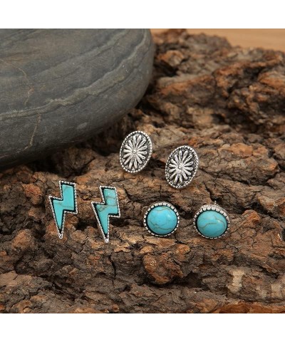 Bohemian Turquoise Lightning Bolt Stud Earrings Natural Green Stone Thunder Flash Earrings Western Cowgirl Punk Vintage Jewel...