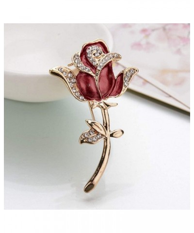 Crystal Rhinestone Brooch Women Flower Clothing Accessories Red Rose Pins Other Women Brooches Pin Jewelry (White, One Size) ...