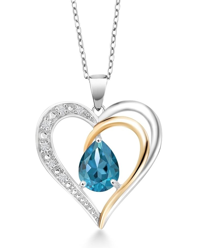 925 Sterling Silver and 10K Yellow Gold Gemstone Birthstone and White Lab Grown Diamond Heart Shape Pendant Necklace For Wome...