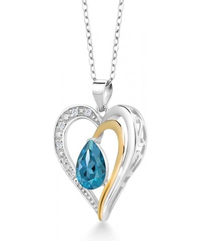 925 Sterling Silver and 10K Yellow Gold Gemstone Birthstone and White Lab Grown Diamond Heart Shape Pendant Necklace For Wome...