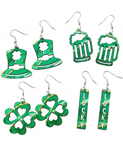 St. Patrick's Day Gifts Irish Shamrock Hat Shape Wood Dangle Earrings Dainty Green Clover Leaf Earrings Sets for Women Girls ...