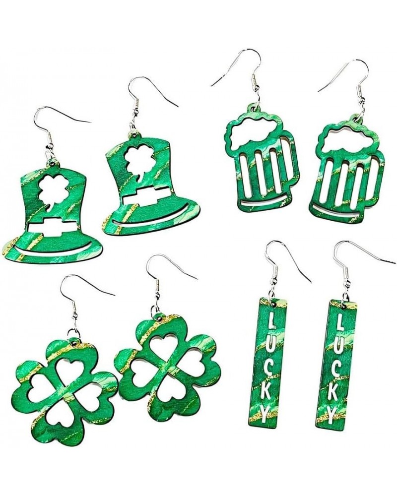 St. Patrick's Day Gifts Irish Shamrock Hat Shape Wood Dangle Earrings Dainty Green Clover Leaf Earrings Sets for Women Girls ...