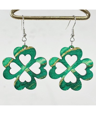 St. Patrick's Day Gifts Irish Shamrock Hat Shape Wood Dangle Earrings Dainty Green Clover Leaf Earrings Sets for Women Girls ...