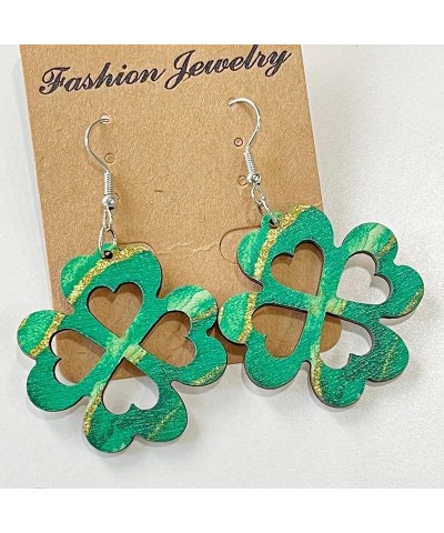 St. Patrick's Day Gifts Irish Shamrock Hat Shape Wood Dangle Earrings Dainty Green Clover Leaf Earrings Sets for Women Girls ...