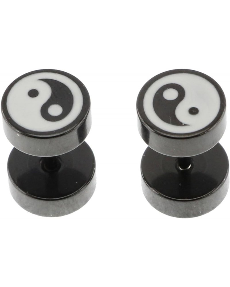 Stainless Steel Yin Yang Post Earring Screw Back Ear Stud for Men Women Black $8.23 Earrings