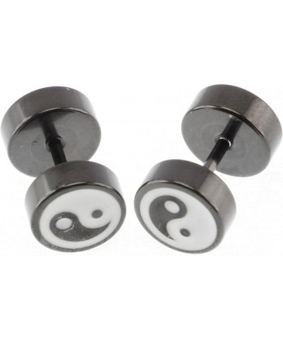 Stainless Steel Yin Yang Post Earring Screw Back Ear Stud for Men Women Black $8.23 Earrings