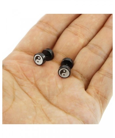 Stainless Steel Yin Yang Post Earring Screw Back Ear Stud for Men Women Black $8.23 Earrings