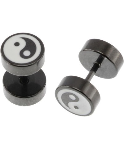 Stainless Steel Yin Yang Post Earring Screw Back Ear Stud for Men Women Black $8.23 Earrings