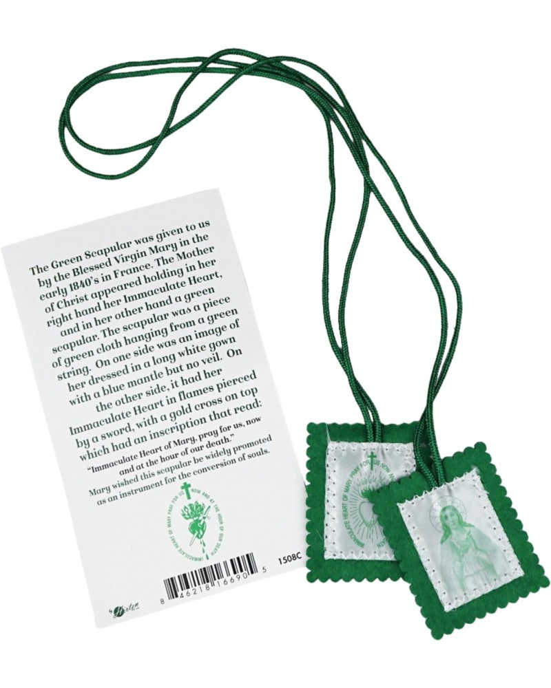 Green Catholic Scapular with Instructional Pamphlet, Features Immaculate Heart and Blessed Virgin Mary Icons, 22 Inches $10.9...