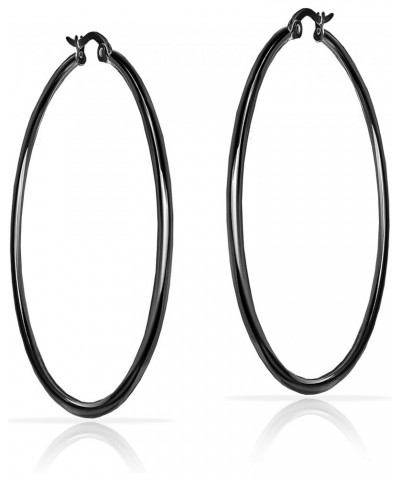 925 Sterling Silver Black Rhodium Flashed 2mm High Polished Round Click-Top Hoop Earrings for Women, Teen Girls 15mm-45mm 45m...