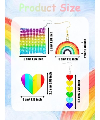 4 Pairs Rainbow Earrings Pride Earings Rainbow Accessories for Women Mesh Drop Clip On Earring Rainbow Heart Lightweight Chai...