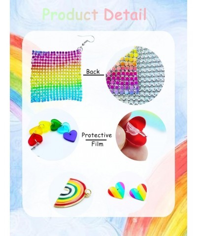 4 Pairs Rainbow Earrings Pride Earings Rainbow Accessories for Women Mesh Drop Clip On Earring Rainbow Heart Lightweight Chai...