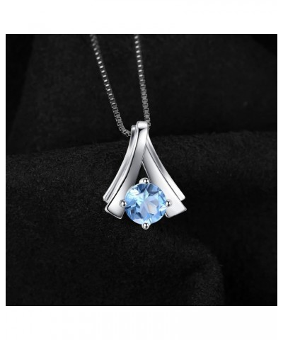 Round shaped 1ct Genuine Sky Blue Topaz Pendant Necklace for Women, 14K White Yellow Rose Gold Plated 925 Sterling Silver Nec...