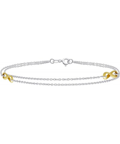 Romantic Heart Infinity Figure Eight Love Knot Charm Double Anklet Link Ankle Bracelet For Women .925 Sterling Silver Adjusta...