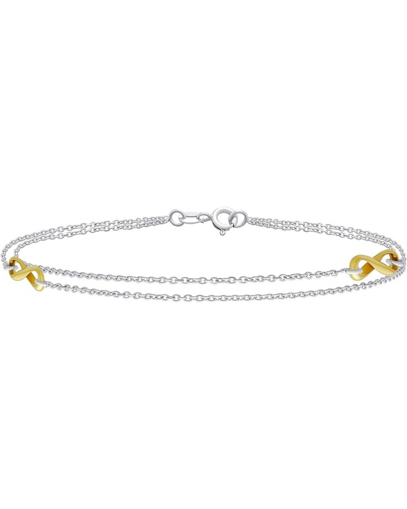 Romantic Heart Infinity Figure Eight Love Knot Charm Double Anklet Link Ankle Bracelet For Women .925 Sterling Silver Adjusta...