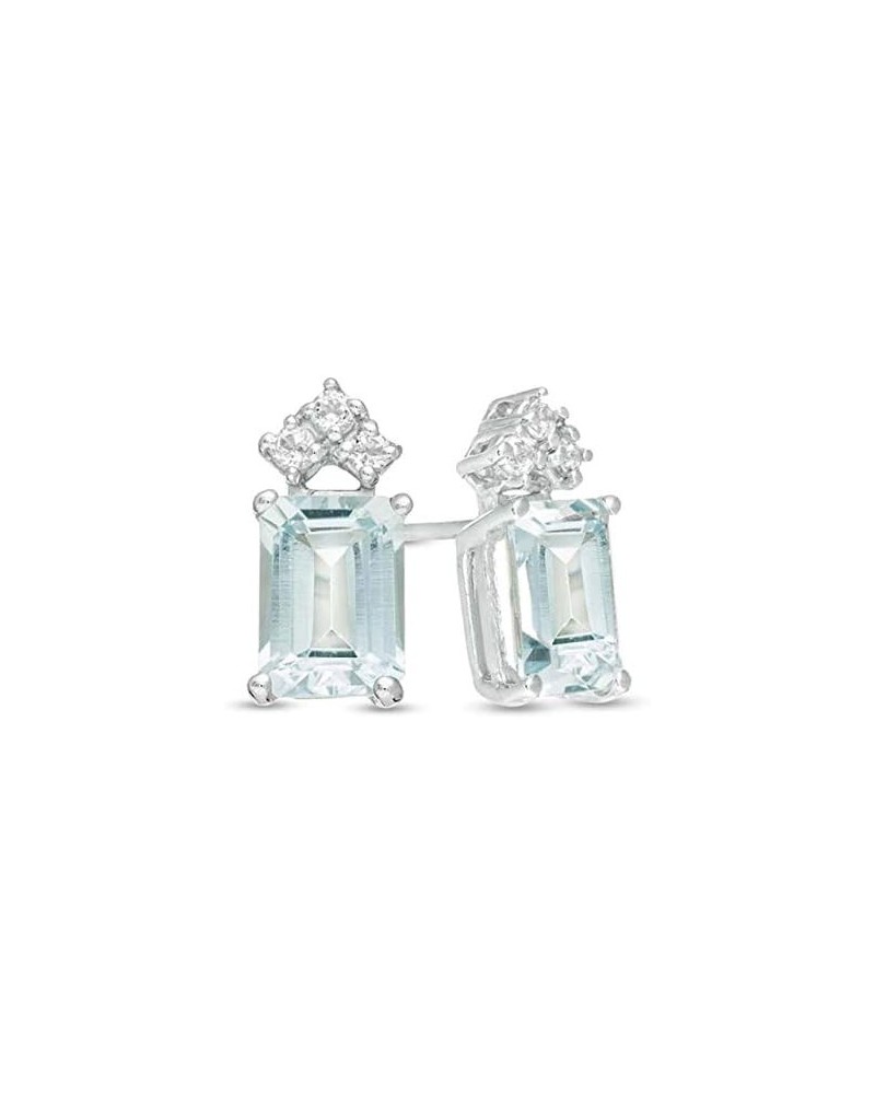 2 CT Emerald Cut Created Aquamarine Solitaire Stud Earrings 14k White Gold Finish $26.65 Earrings