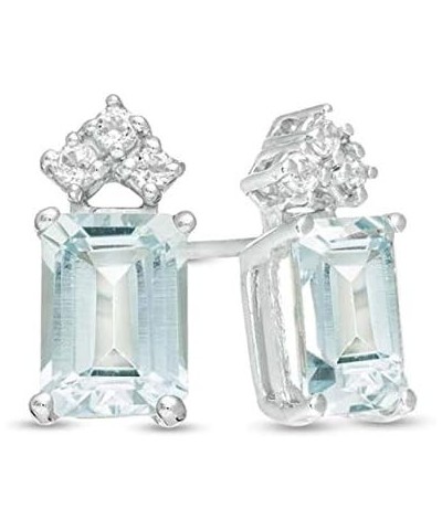 2 CT Emerald Cut Created Aquamarine Solitaire Stud Earrings 14k White Gold Finish $26.65 Earrings