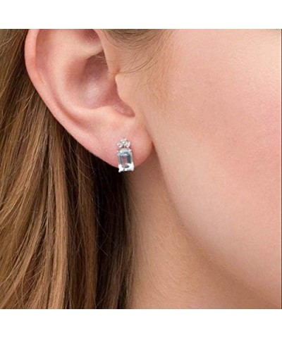 2 CT Emerald Cut Created Aquamarine Solitaire Stud Earrings 14k White Gold Finish $26.65 Earrings