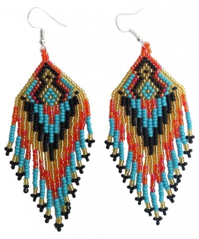 Southwestern Geometric Pattern Glass Seed Beaded Earrings Handmade Tribal Multicolor $10.00 Earrings