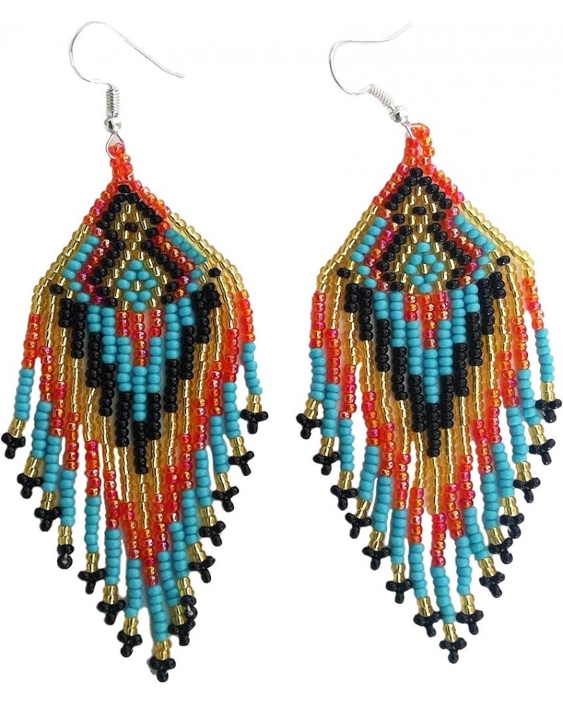 Southwestern Geometric Pattern Glass Seed Beaded Earrings Handmade Tribal Multicolor $10.00 Earrings