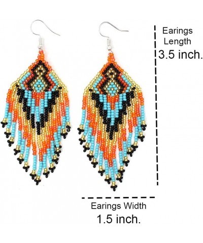 Southwestern Geometric Pattern Glass Seed Beaded Earrings Handmade Tribal Multicolor $10.00 Earrings