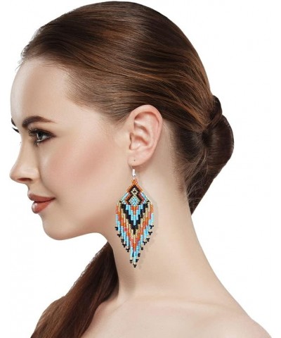 Southwestern Geometric Pattern Glass Seed Beaded Earrings Handmade Tribal Multicolor $10.00 Earrings