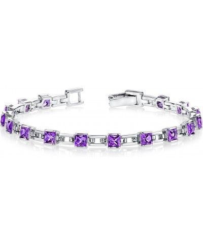 Amethyst Tennis Bracelet for Women 925 Sterling Silver, Natural Gemstone Birthstone, 4.50 Carats total Princess Cut, 7 1/2 in...