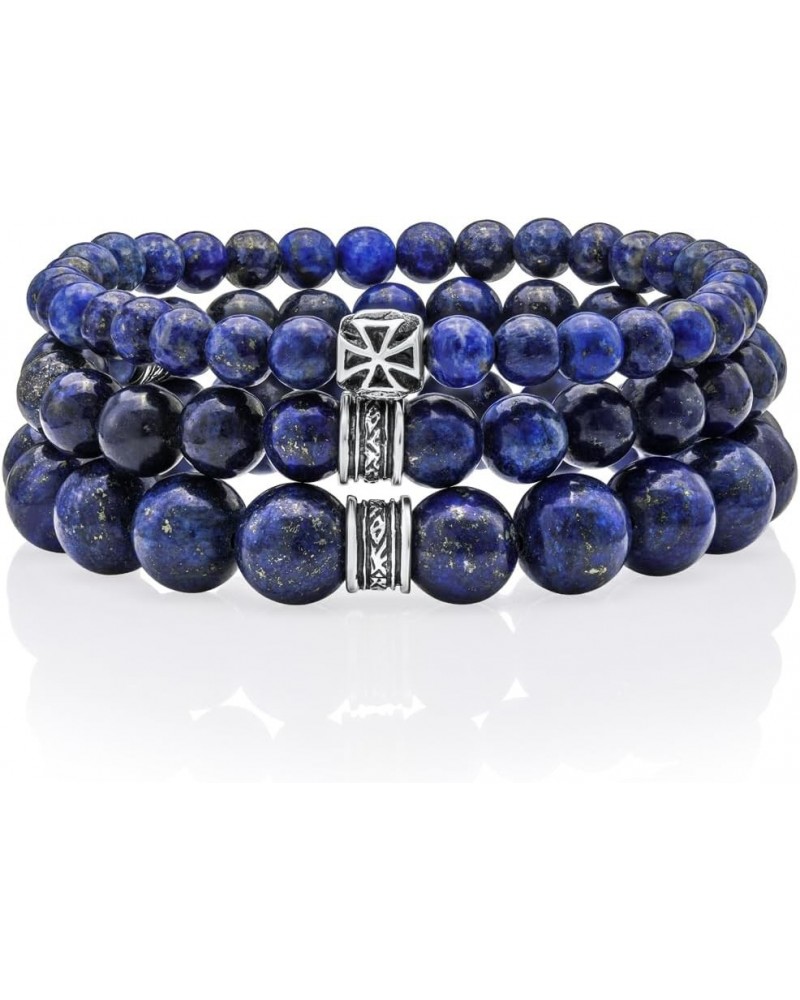 Lapis Lazuli Beaded Bracelet 6/8/10MM Dia Blue Stones with 925 Sterling Silver Beads for Men and Women Natural - 6mm - Size M...