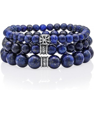 Lapis Lazuli Beaded Bracelet 6/8/10MM Dia Blue Stones with 925 Sterling Silver Beads for Men and Women Natural - 6mm - Size M...