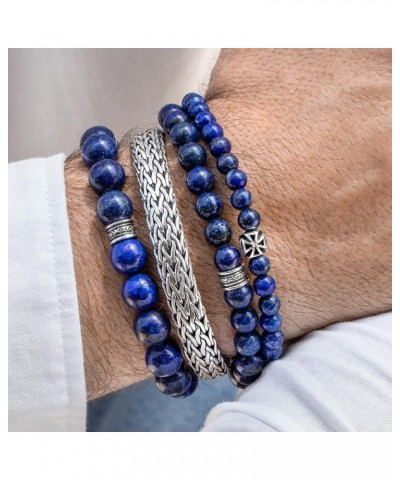 Lapis Lazuli Beaded Bracelet 6/8/10MM Dia Blue Stones with 925 Sterling Silver Beads for Men and Women Natural - 6mm - Size M...