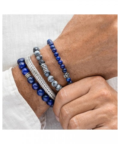 Lapis Lazuli Beaded Bracelet 6/8/10MM Dia Blue Stones with 925 Sterling Silver Beads for Men and Women Natural - 6mm - Size M...