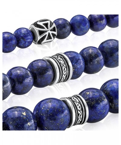 Lapis Lazuli Beaded Bracelet 6/8/10MM Dia Blue Stones with 925 Sterling Silver Beads for Men and Women Natural - 6mm - Size M...