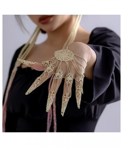 Womens Belly Dance Gypsy Egyptian Gold Bracelet with Finger Nails Finger Nail Tip Claw Rings Gold Bracelets Inlaid Nails Quee...