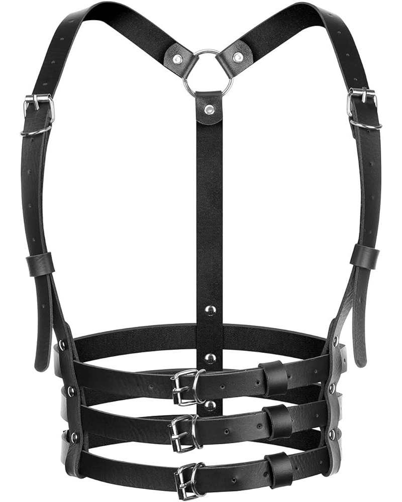 Punk Waist Leather Chain Belt Harness Strappy Adjustable Body Accessories Three Belt $11.39 Body Jewelry