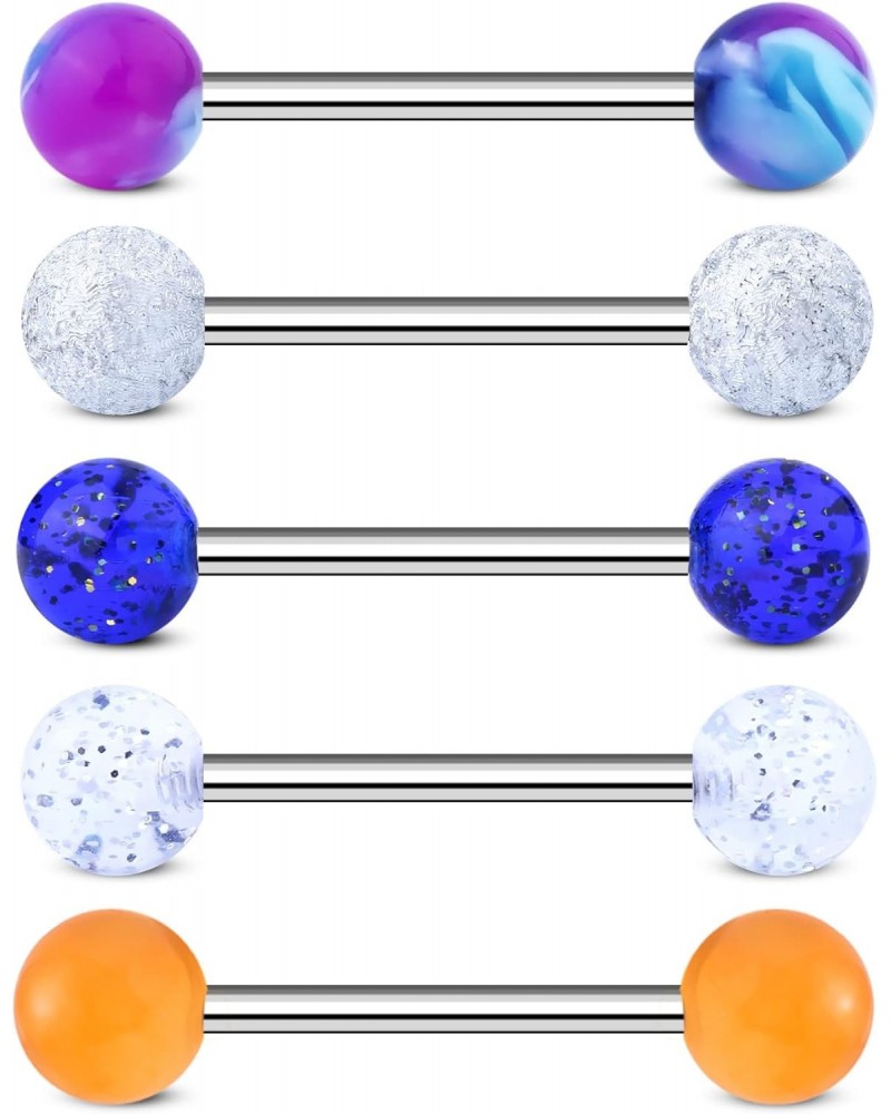 5pcs 14g Acrylic Resin Tongue Rings Blue Purple Marble Tongue Barbells Cute Ocean Blue Tongue Piercing Jewelry $8.99 Body Jew...