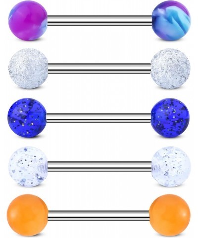 5pcs 14g Acrylic Resin Tongue Rings Blue Purple Marble Tongue Barbells Cute Ocean Blue Tongue Piercing Jewelry $8.99 Body Jew...