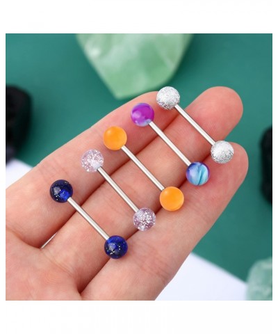 5pcs 14g Acrylic Resin Tongue Rings Blue Purple Marble Tongue Barbells Cute Ocean Blue Tongue Piercing Jewelry $8.99 Body Jew...