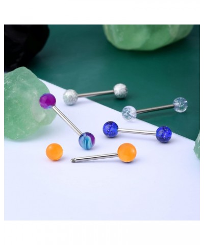 5pcs 14g Acrylic Resin Tongue Rings Blue Purple Marble Tongue Barbells Cute Ocean Blue Tongue Piercing Jewelry $8.99 Body Jew...