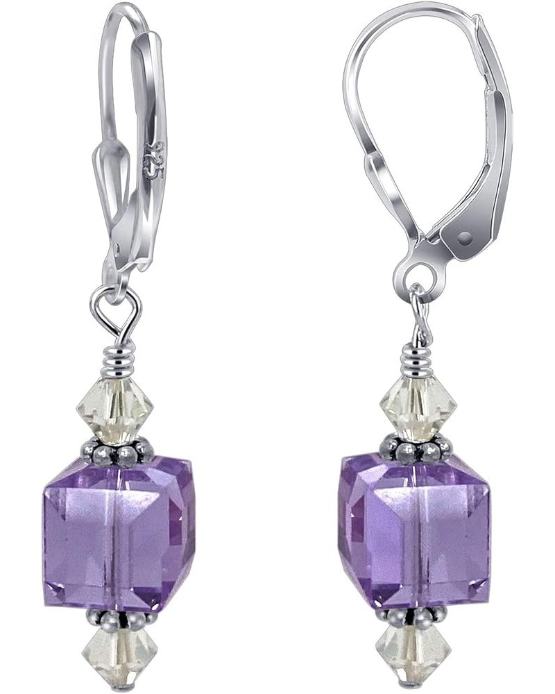 Faceted Cube and Bicones Austrian Crystals Handmade 925 Sterling Silver Leverback Drop Earrings for Women MultiColor $15.33 E...