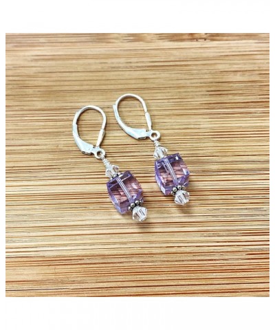 Faceted Cube and Bicones Austrian Crystals Handmade 925 Sterling Silver Leverback Drop Earrings for Women MultiColor $15.33 E...