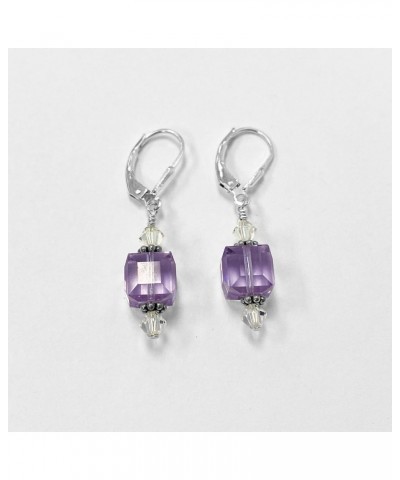 Faceted Cube and Bicones Austrian Crystals Handmade 925 Sterling Silver Leverback Drop Earrings for Women MultiColor $15.33 E...