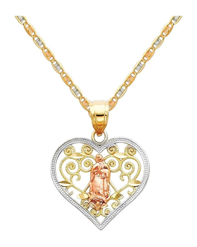 14k REAL Tri Color Gold Religious Mary Guadlupe Pendant with 1.5mm Diamond Cut Chain Necklace 22.0 Inches $64.64 Pendants