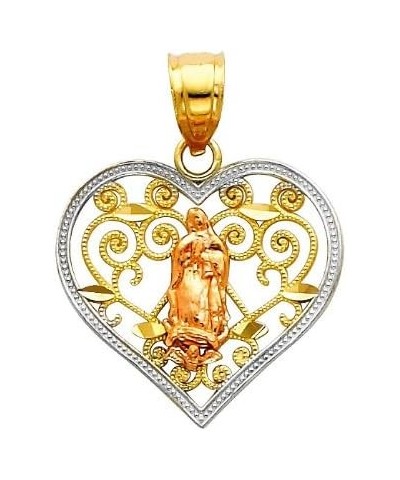 14k REAL Tri Color Gold Religious Mary Guadlupe Pendant with 1.5mm Diamond Cut Chain Necklace 22.0 Inches $64.64 Pendants