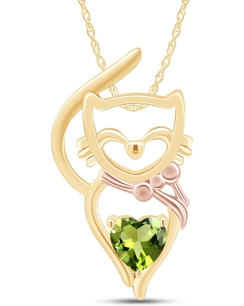 Heart Shape Simulated Birthstone CAT Pendant Neckalce Jewelry For Women In 14k Gold Over Sterling Silver Along With Silver Ch...