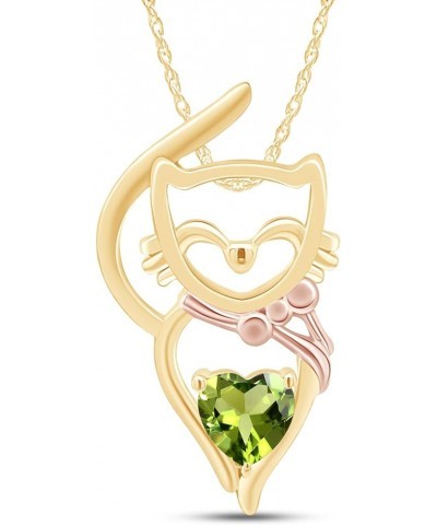 Heart Shape Simulated Birthstone CAT Pendant Neckalce Jewelry For Women In 14k Gold Over Sterling Silver Along With Silver Ch...