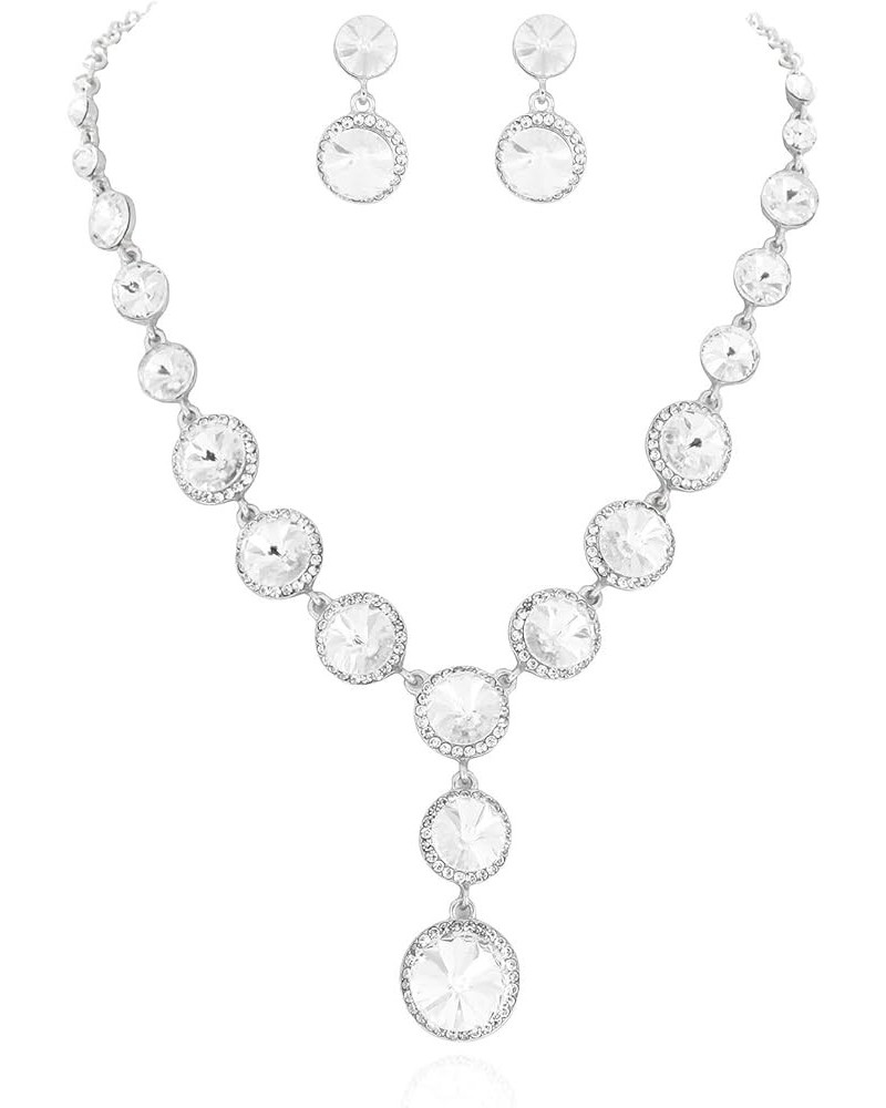 Elegant Women's Round Austrian Crystal Rhinestone Drop Necklace and Stud Post Dangle Earrings Jewelry Set Silver $10.26 Jewel...