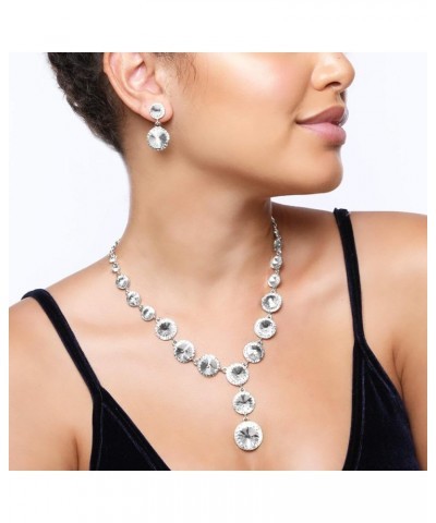 Elegant Women's Round Austrian Crystal Rhinestone Drop Necklace and Stud Post Dangle Earrings Jewelry Set Silver $10.26 Jewel...