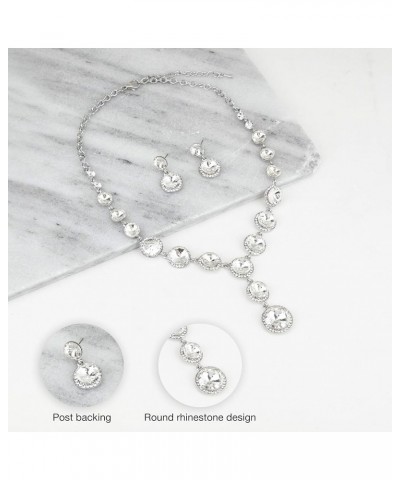 Elegant Women's Round Austrian Crystal Rhinestone Drop Necklace and Stud Post Dangle Earrings Jewelry Set Silver $10.26 Jewel...