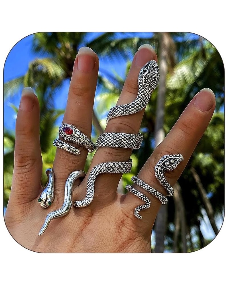 4Pcs Snake Rings for Teen Girls Adjustable Vintage Reptile Serpent Stackable Rings for Women Men Silver Gold Punk Goth Knuckl...