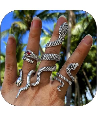 4Pcs Snake Rings for Teen Girls Adjustable Vintage Reptile Serpent Stackable Rings for Women Men Silver Gold Punk Goth Knuckl...